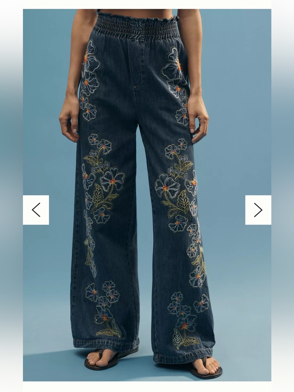 Anthropologie DRIFTWOOD Isadora  Wide-Leg Jeans with Floral Embroidery